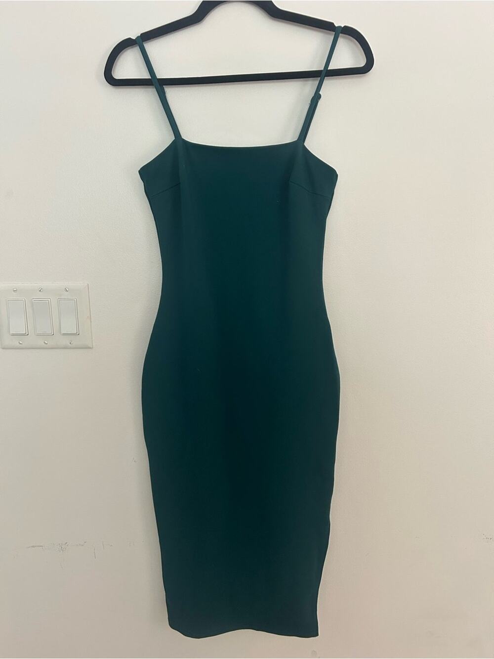 Lulus XS Emerald Green 90s Minimalist Bodycon Midi Dress Square Neck